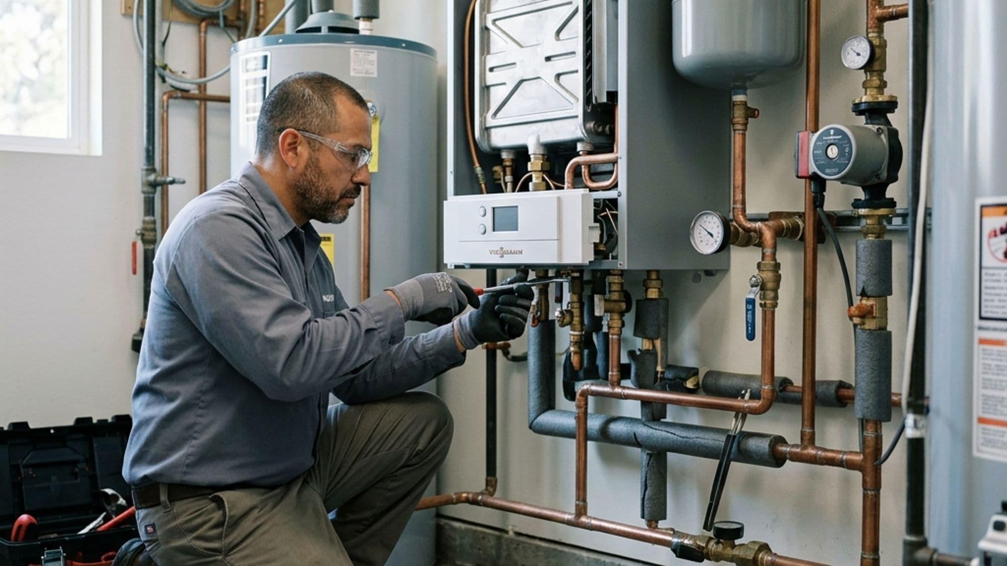 A licensed Boiler, Hot-Water Heating and Steam Fitting contractor at work on a California project