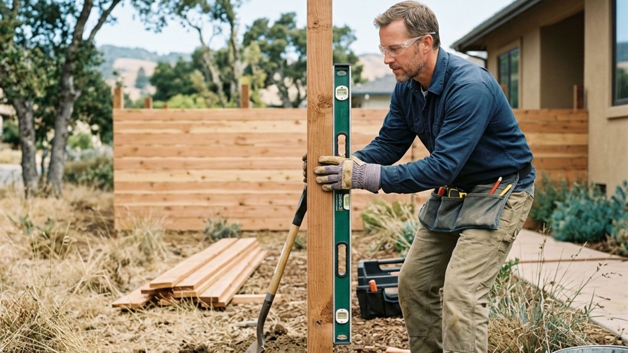 A licensed Fencing contractor at work on a California project