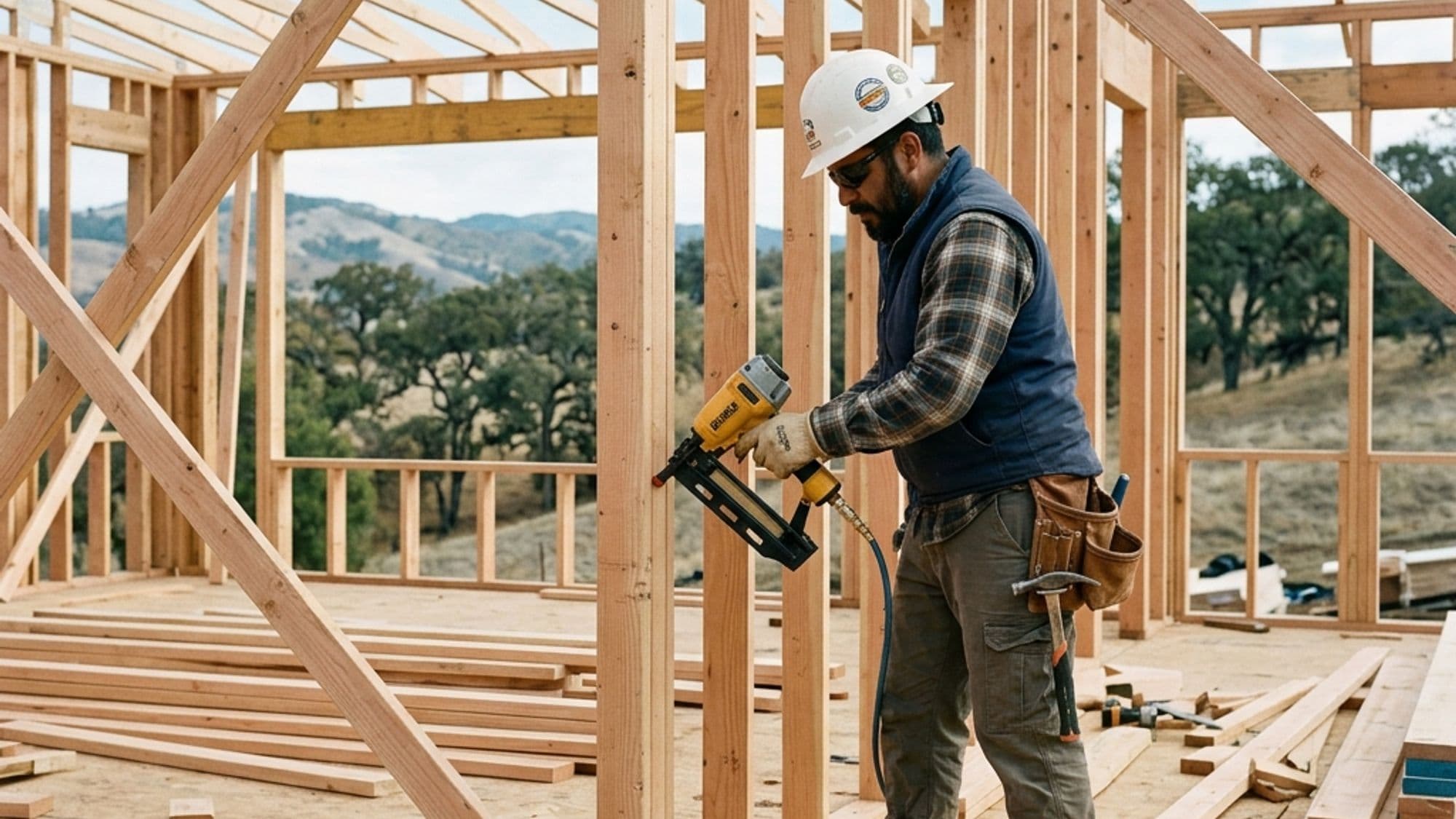 A licensed Framing and Rough Carpentry contractor at work on a California project