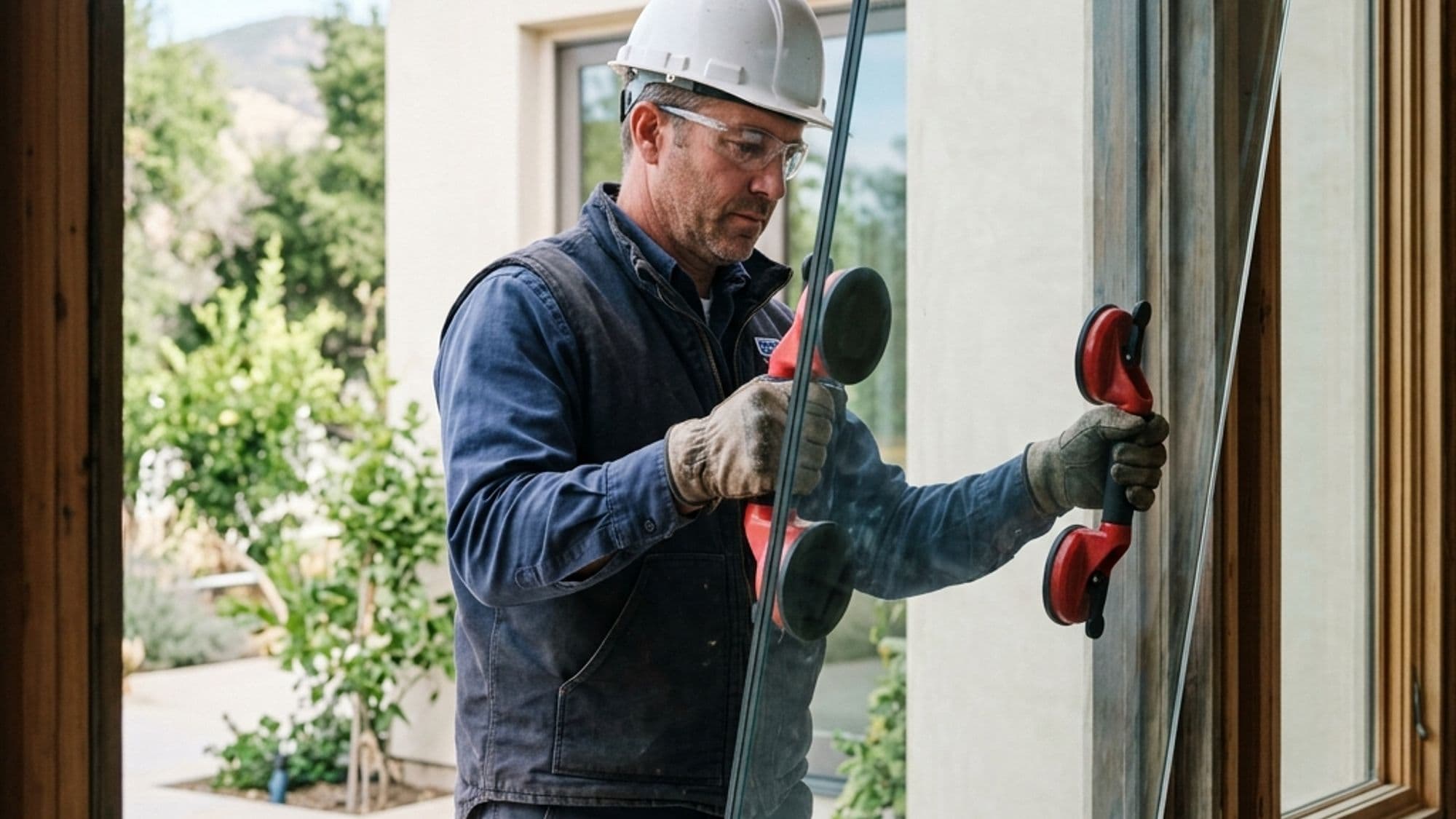 A licensed Glazing contractor at work on a California project
