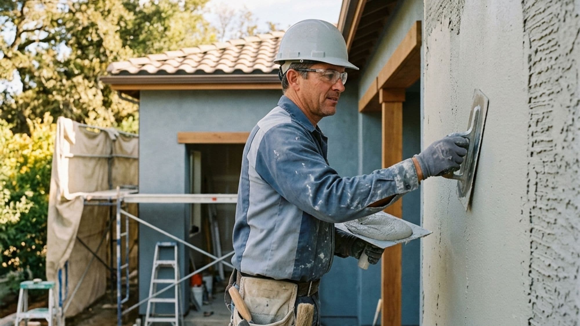 A licensed Lathing and Plastering contractor at work on a California project