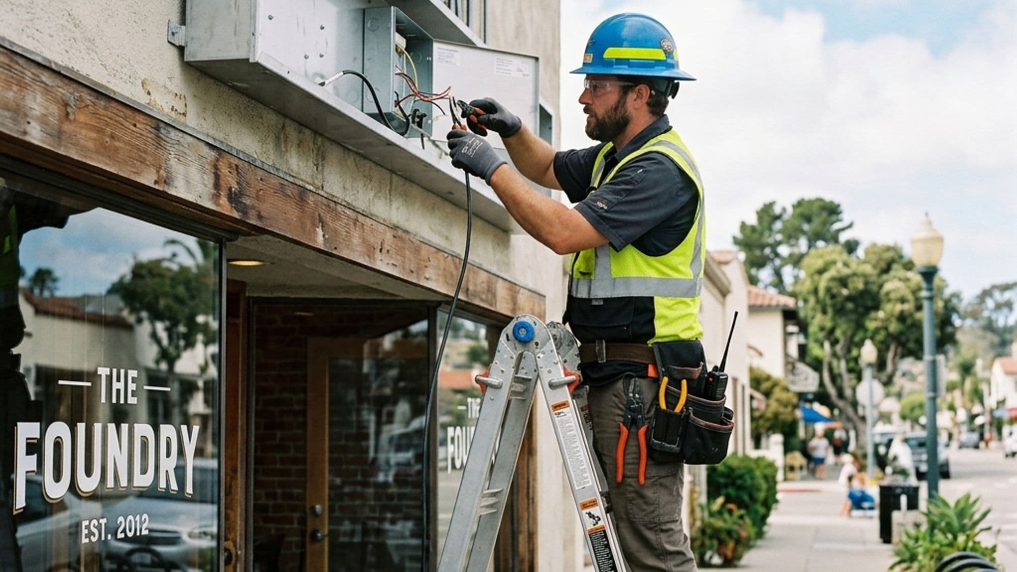A licensed Sign contractor at work on a California project
