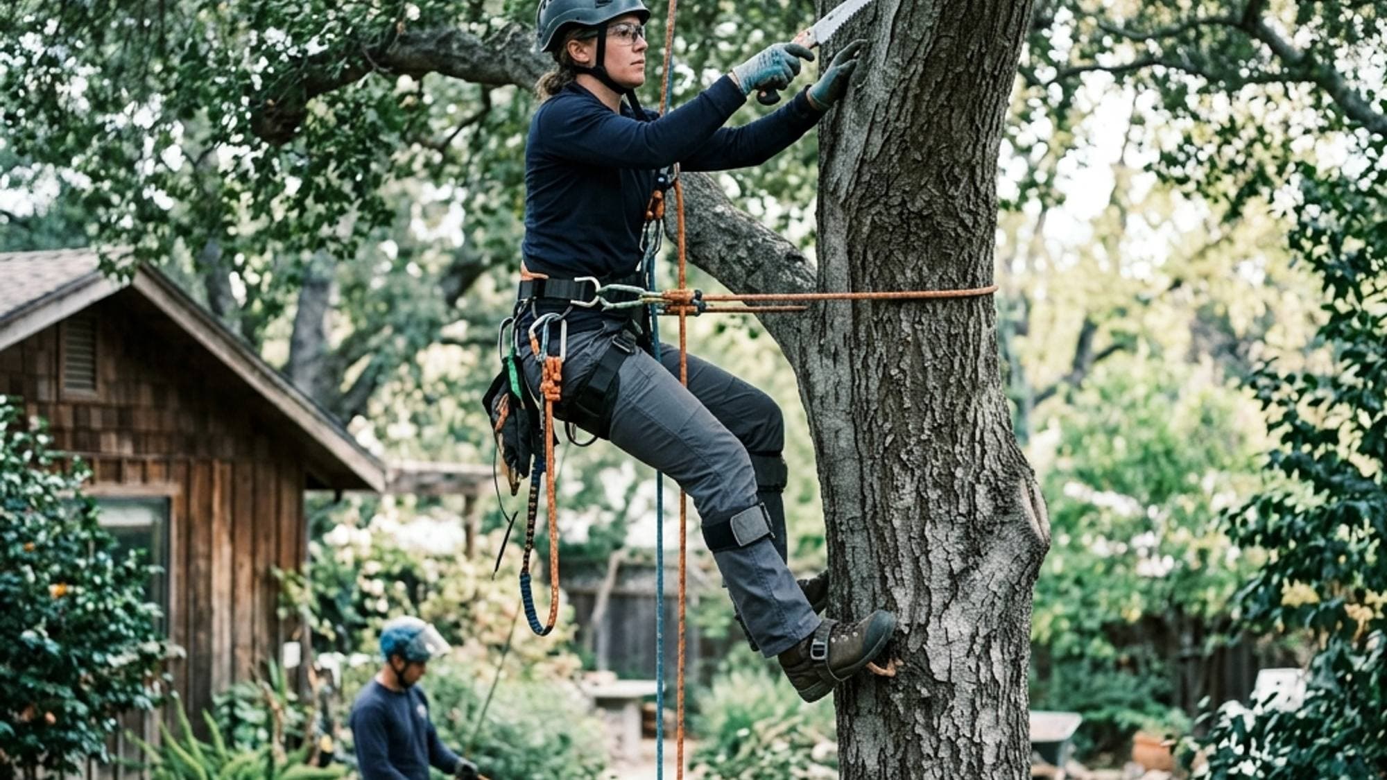 A licensed Tree and Palm contractor at work on a California project
