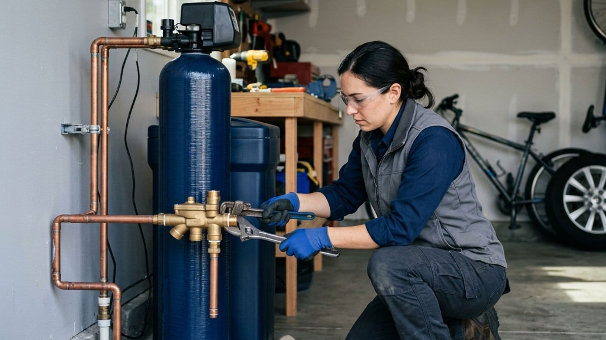 A licensed Water Conditioning contractor at work on a California project